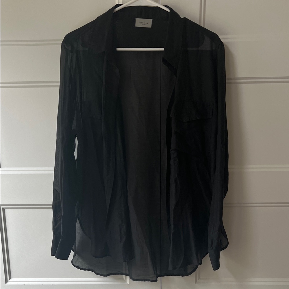 MARELLA Black Sheer Button Down Shirt - Picture 3 of 9